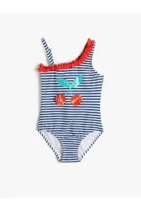 Koton Ruffle Detailed One-Shoulder Swimsuit with Applique Detail