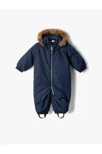 Koton Astronaut Jumpsuit with a Hooded Faux Fur Detailed, Filled Zipper Standing Collar
