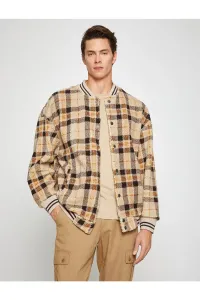 Koton Plaid College Jacket Bomber Collar Snap Button Pocket