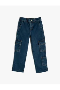 Koton Cargo Jeans Trousers with an elasticated waist, pockets, adjustable inside elasticated cotton