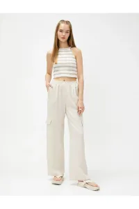 Koton Cargo Trousers Linen Blended Elastic Normal Waist Pocket Detailed