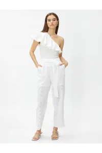 Koton Crop Embroidered Trousers Belt Detail