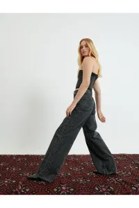 Koton Extra široké džínsové nohavice s kamennou ozdobou - Bianca Jean #8686953