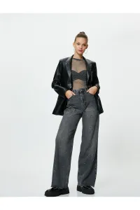 Koton Extra široké nohavice džínsy s kameňmi štandardný pás neelastická bavlnená tkanina s vreckom - Bianca Jean #8714008