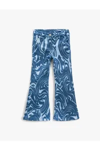 Koton Spanish Leg Trousers Abstract Patterned Cotton With Pocket