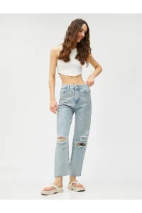Koton džínsy s vysokým pásom s kamennou vyšívanou rovnou nohou - Eva Jeans