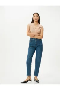 Koton High Waist Mom Jeans with Flexible Pockets, Slim Fit Cotton - Slim Mom Jean #9292029