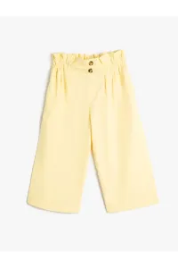 Koton Linen Wide Leg Trousers Crop Leg Elastic Waist Pocket #9197801