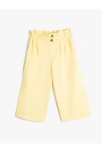 Koton Linen Wide Leg Trousers Crop Leg Elastic Waist Pocket #9197802