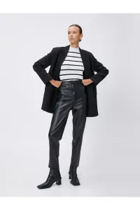 Koton Leather-Look Trousers. Normal Waist, Skinny Legs