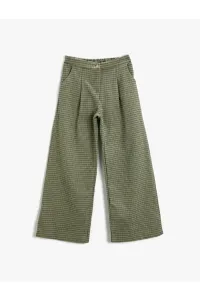 Koton Plaid Wide Leg Trousers Pleated Pocket #4866691