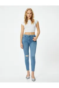 Koton Slim Fit High Waist Denim Trousers Fraying Elastic Pocket Cotton - Carmen Skinny Jeans #9609191