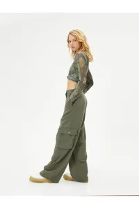 Koton Straight Wide Leg Cargo Pants Normal Waist Large Pocket Detailed