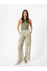 Koton Wide Leg Trousers High Waist Cargo Pocket Casual Fit Abstract Patterned