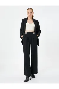 Koton Wide Leg Trousers High Waist Pleated Waist With Embroidery Detail