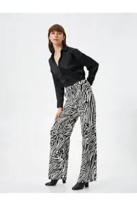 Koton široké nohavice Zebra vzorovaná viskózová zmes s vysokým pásom na zips