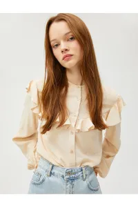 Koton Blouse with Balloon Sleeves Viscose Crew Neck Frilled and Buttoned