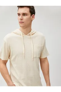 Koton Basic Hooded T-Shirt Short Sleeved Textured Pocket Detailed Cotton