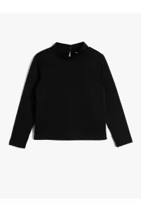 Koton Basic Sweatshirt Long Sleeved Stand-Up Collar With Back Button Fastening