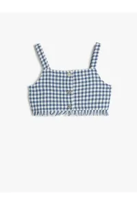 Koton Girl's Crop Top with Strappy Tweed Floral Button Detail