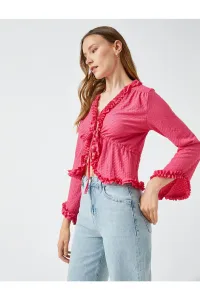 Koton Ruffled Blouse with Tie Detail Long Sleeve