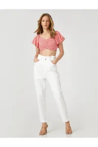 Koton Floral Crop Blouse with Ruffle Detailed Sleeves with Ruffles