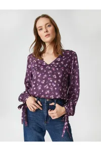 Koton Floral Blouse with Balloon Sleeves Tie Detailed