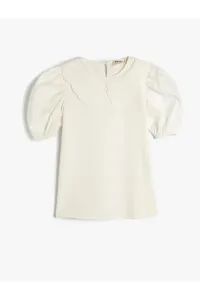 Koton Embroidered Baby Collar Short Balloon Sleeve Cotton Shirt