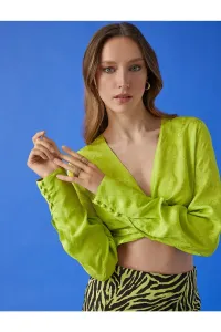 Koton Jacquard Crop Blouse with Tie Detailed Long Sleeves