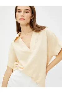 Koton Oversized Striped Blouse. Linen-Mixed Shirt Collar #7239949