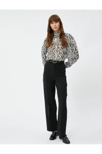 Koton Chiffon Blouse Wide Collar Balloon Sleeve Zebra Patterned