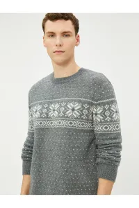 Koton Crew Neck Sweater Ethnic Pattern Wool Blend #7707433