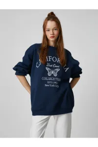 Koton Crew Neck Sweatshirt Oversized, Slogan Embroidered Long Sleeve