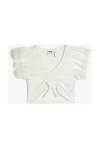 Koton Crop Blouse With Pleats In The Front Short Sleeves Lace Detailed