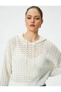 Koton Crop Openwork Sweater Hooded Long Sleeve #9244520