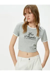 Koton Crop Printed T-Shirt Short Sleeve Ribbed