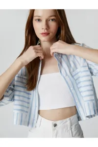 Koton Cotton Crop Shirt Short Sleeve Buttoned Pocket Detailed