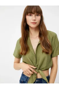 Koton Crop Shirt Tied Front with Buttons Short Sleeve Viscose Blend