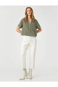 Koton Crop Shirt Short Sleeve Pocket Modal Blended