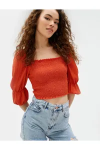 Koton Crop T-Shirt Gippes Square Collar with Balloon Sleeves #5995644