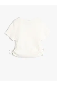 Koton Crop T-Shirt Motto Printed Ribbed Short Sleeve Cotton
