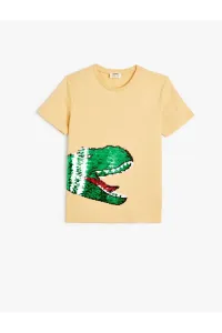 Koton Dinosaur T-Shirt Short Sleeve Sequin Sequined Crew Neck Cotton #9231017