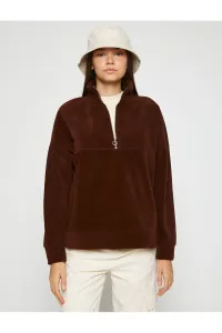 Koton Fleece Sweatshirt Zippered Stand Collar