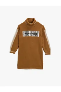 Koton Girls' High Neck Long Sleeve Text Printed Sweater