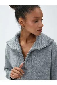 Koton Half-Zip Knitwear Sweater High Neck Ribbed Long Sleeve