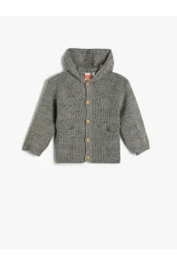 Koton Hooded Knit Cardigan with Button Fastening, Pocket Detailed