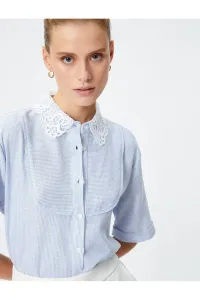 Koton Lace Collar Shirt with Short Sleeves and Buttons Linen Viscose Blend