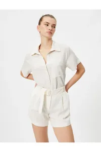 Koton Linen-Mixed Shirt with Short Sleeves, Pocket Detailed, Classic Collar