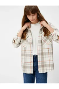 Koton Long-Sleeved Shirt with Lids, Pockets and Snap Fasteners Brown Plaid