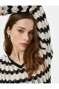 Koton Openwork Crop Sweater V-Neck Long Sleeve #9518946